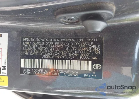 2011 Toyota Corolla Le z USA, uszkodzony, nr VIN JTDBU4EE8B9155757